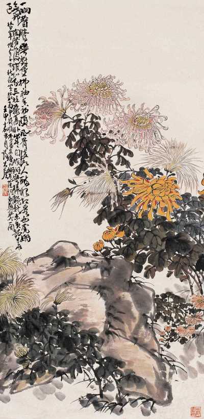 谢公展 壬申（1932年）作 菊寿图 立轴